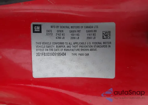 2013 Chevrolet Camaro 1Lt from USA, damaged, VIN 2G1FB3D39D9195434